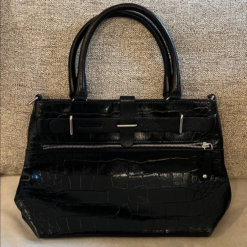 Furla Black Crocodile-Embossed Hand Bag